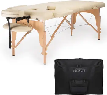 Saloniture Професионален Преносим сгъваема масажна маса, с калъф за носене - Крем