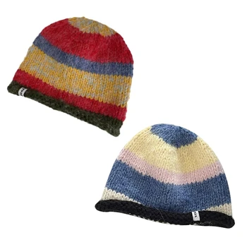 Вязаная на една кука шарени широка периферия шапка-кофа Sweet Girls, дамски рибарска шапка, за да е подходяща по цвят на тийнейджърката зимна шапка ветрозащитной