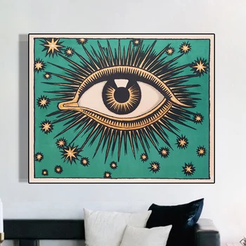 Всички виждат очите Око Печат върху платно, Плакат на Звезда Стенно Изкуство Окото на Провидението на Небесния Декор за Мистичната Езотерични Гностическая Живопис върху платно