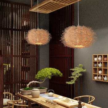Модерен полилей ръчно изработени от ратан и плетеного дърво под формата на Птичи гнезда За хол, хотел, ресторант, кафене, Подвесного осветление и декор