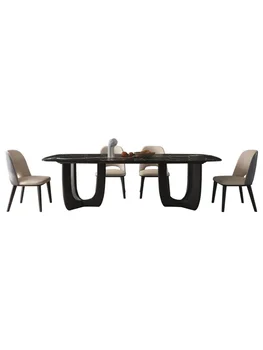 Маса за хранене с каменна печка, лесен Луксозен Модерен минималистичен маса за хранене, правоъгълна маса за хранене от масивно дърво и разход маса със стол