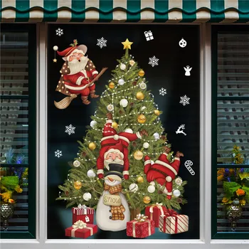 Нови коледни украси, лепенки за прозорци, Подаръци, Дядо Коледа, Коледа, Огледална стикер, Коледно дърво, стъкло, стикер на прозореца, Нов 2023 година