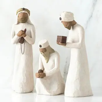 Коледен Комплект от 3 теми, Рисувани Ръчно Кукла Ясла Коледно Украшение на Исус Християнството Фигурки Домашна Коледна Украса