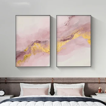 Абстрактни и модерни розово-златни картини върху платно, постери и щампи, стенни картини в скандинавски стил за декорация на дома в хола, Без рамка