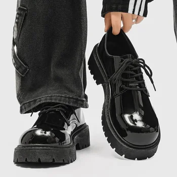 Кожени обувки за млади хора, мъже Корея, модерен бизнес официалната облекла, Спортни Мъжки дишащи обувки в британския черен цвят, есенна мъжки обувки
