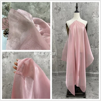 Дизайнерско сетчатое рокля от розова органза гладка форма, удобна мека кърпа в насипно състояние с квадратни метра за шивашки материали със собствените си ръце