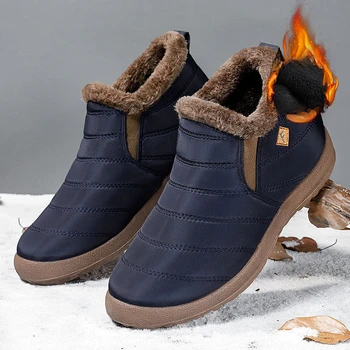 Нова мъжки топло памучен обувки от плюш и удебелени тъкан, зимни мъжки обувки за ходене и туризъм, градинска удобни обувки за почивка в снега