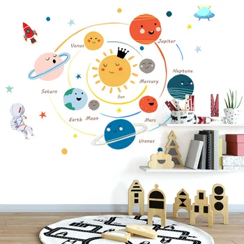 Стикери за стени, стикери винил с изображение на Слънчевата система, декорация на детска стая за момчета, боядисани стени детска стая, декорация на дома, изрисувани със собствените си ръце