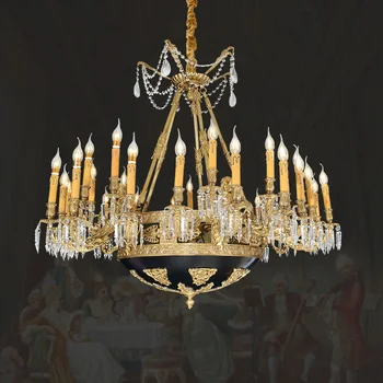 Френски Антикварен Мед окачен лампа в средата на века, Хотелска вила, Хол, всекидневна, Кристален лампа, Европейската Латунная полилей
