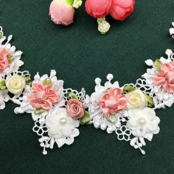 Последните 10 френски дантела 2019 година, живи цветя, украса с перли, лейси лента, Сватбената рокля ръчна изработка, Бродирани окото, облекла craft
