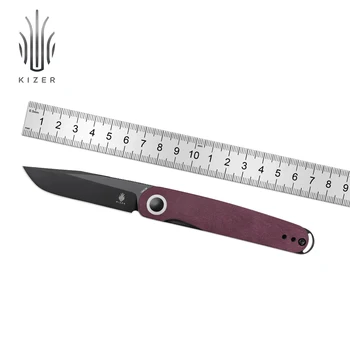 Kizer Survival Knife Squidward V3604C3 2023 Нова Червена Дръжка Richlite със Стоманени Остриета 154 см, Уличен Джобен Нож за Мъже