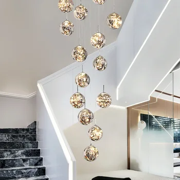 Нов дизайн Полилей с светящимся стъклена топка за хаспел, хол, трапезария, интериор на вили, подвесного led осветление
