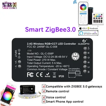 Интелигентен Контролер Led лента ZigBee3.0 PRO RGB + CCT DC12-24V, Съвместими С приложението на Hristo .. /APP / Alexa Voice 2.4 RF Дистанционно За вътрешно Осветление
