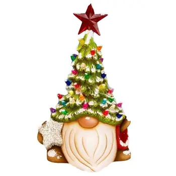 Коледна фигурка елф, сладък градински декор джуджета с осветление, градински джуджета за Хелоуин, пентаграм за декор на градина джуджета на