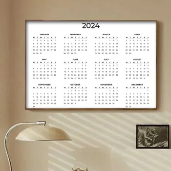 Естетиката на календар-плакат на 2024 година, Една страница, Година с един поглед, с монтиран на стената Арт календар, модерен изчистен дизайн, пълен вид Писане на САЩ Декор на стая