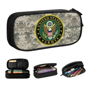 Камуфляжный молив случай на армията на САЩ за момчета, военен тактически камуфлаж, Голяма кутия за писалки, чанта за ученически пособия