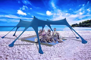 Палатка-Навес От Слънцето, 10x10ft Къмпинг Плажен Козирка UPF50 + 8 Торби С Пясък, на 4 Пясъчни Котви, Плажна Одеяло, Устойчиви Поляци, Външна Сянка