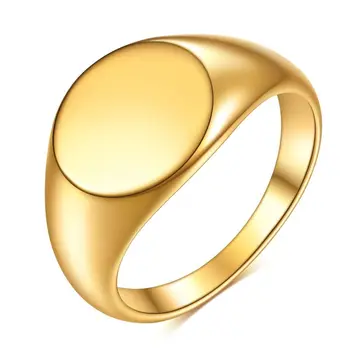 Женски пръстен-печат от неръждаема стомана, лесна Полиран печат в стил пънк, Пръстен с Овална дължина-Куполовидна Кроасани, Масивни пръстени, Жени, Мъже