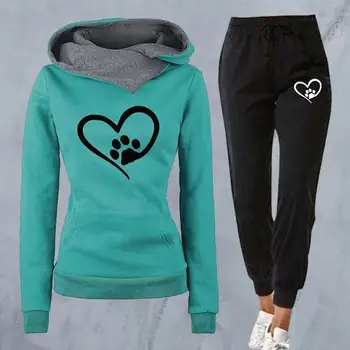 Hoody, блузи, ежедневни комплект панталон, стилен дамски спортни дрехи с принтом във формата на сърце, hoody с качулка, потник за бягане за есен/зима