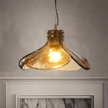 Четырехлистный стъклена окачена лампа Модерен Прост Месинг малка странична лампа за дневна, спалня, окачена лампа за кухни със скандинавски ретро стил