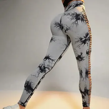 Дамски стегнати панталони за фитнес с подтяжкой бедрата прасковено цвят на открито Персонализирани окото панталони за йога с завязками на корема