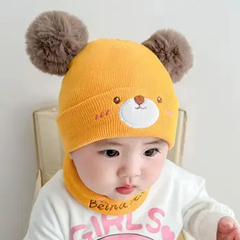 Бебетата, шапка за момче, защищающая врата, Ветрозащитная зимна детска мультяшная капачка, вязаная топло руното шапка-ушанка за момичета