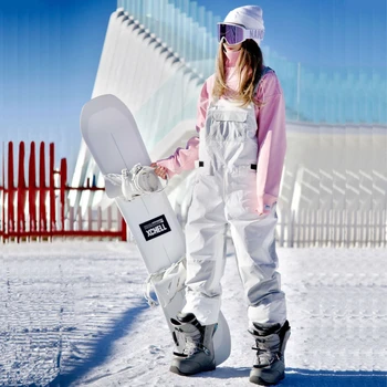 Двойката сноубордических панталони Color Clash, Дебели Топъл Зимен зимен костюм за възрастни, Ветрозащитная Водоустойчив дрехи за каране на ски