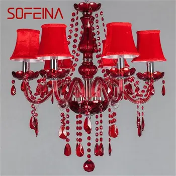 Полилей SOFEINA в европейски стил, червен подвесная кристален свещ, луксозни led осветление, модерни осветителни тела за дома, хол