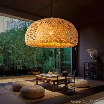 Китайски Бамбукови висящи осветителни тела на Японската Креативна Ресторанная лампа Прости Арт кабинет, Спалня за Тъкане на Окачен лампа Led осветление E27