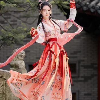 2024 Династията Тан, Традиционни китайски танцови костюми на принцеси за жени, Елегантни, древни рокля Фея Ханфу с красив принтом