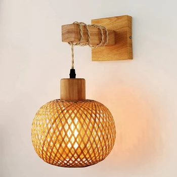 Ретро, с монтиран на стената лампа, стенни лампи от плетеного ратан, нощна лампа за дневна, винтажное осветлението за декорация на спалнята