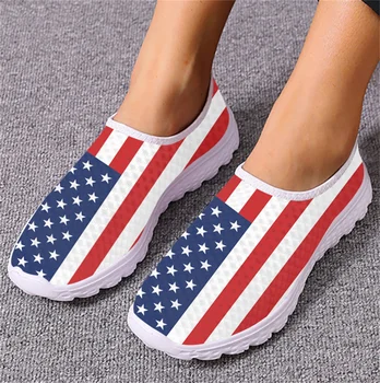 Жена летен Хит на продажбите на спортни обувки с шарките на американския хартата За пътуване на открито, женски Грязеустойчивые обувки, Ежедневни Дишащи обувки