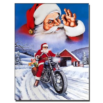 5D направи си Сам Коледна Диамантена Картина на Дядо Коледа В Снега, Пълна Мозайка Бродерия От Планински Кристал, Дядо езда на мотоциклет, Домашен Декор