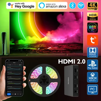 RGBIC TV Led Светлини WIFI Bluetooth Управление на 4K, HDMI 2.0 Скоростна Устройства Лента Синхронизиране на Цветовете на Екрана на Околната Смарт Led Лента 55-75 См T