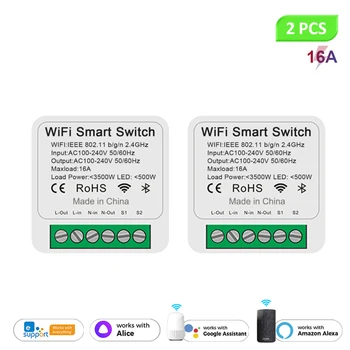 eWeLink Wifi 16A MINI Smart Switch 2-лентов таймер за управление, безжичен ключ, автоматизация на умен дом, работа с Алекса Google Home alice