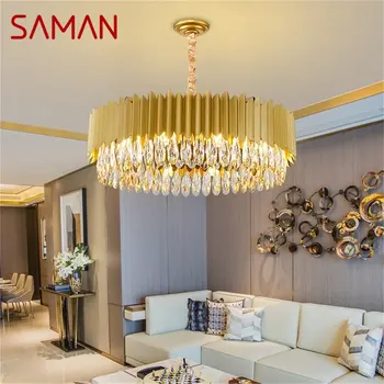 Полилей SAMAN, осветителни тела, Луксозен Златист Медальон лампа, домашен led в постмодерния стил за дневната, трапезарията