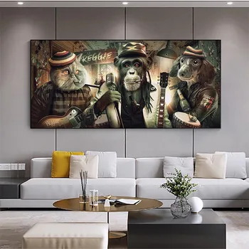 Съвременните очила за пушачи, музика, хип-хоп Маймуна, Голям плакат, стенни художествени картини, печат върху платно, декорация на дома