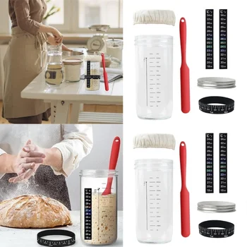 Комплект буркани за кваса Контейнер за кваса с термометър, за да проверите за печене, идеални за печене на хляб