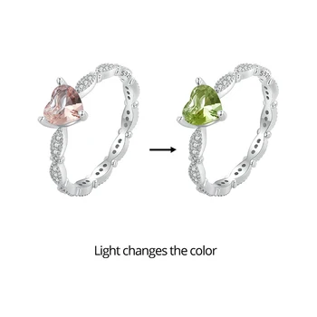 Нов пръстен от цирконий във формата на сърце от сребро 925 проба, това непредвидено, променящо цвета, Модерно Наращиваемое женски пръстен, Годежен, Бижута подарък