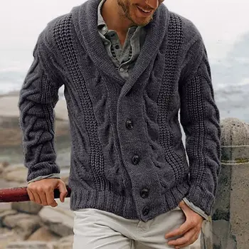 Удобен мъжки трикотаж, стилен мъжки пуловер, жилетка, модни трикотажная яке копчета за есен-зима, задължително нещо, което