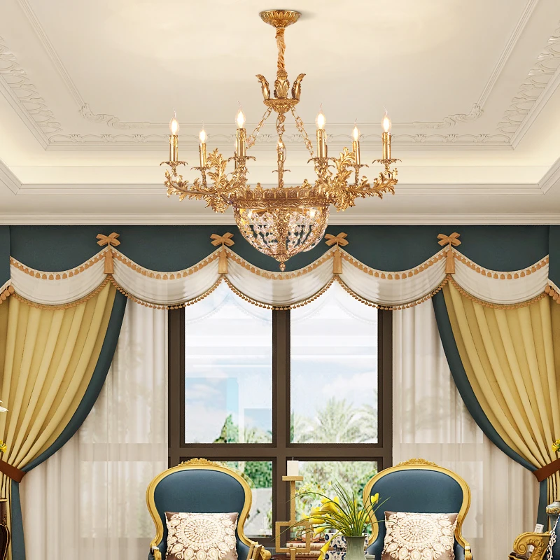 DINGFAN Европейския месинг хол окачен лампа спалня, трапезария лампа френска вила в стил барок луксозни медни големи полилеи . ' - ' . 2