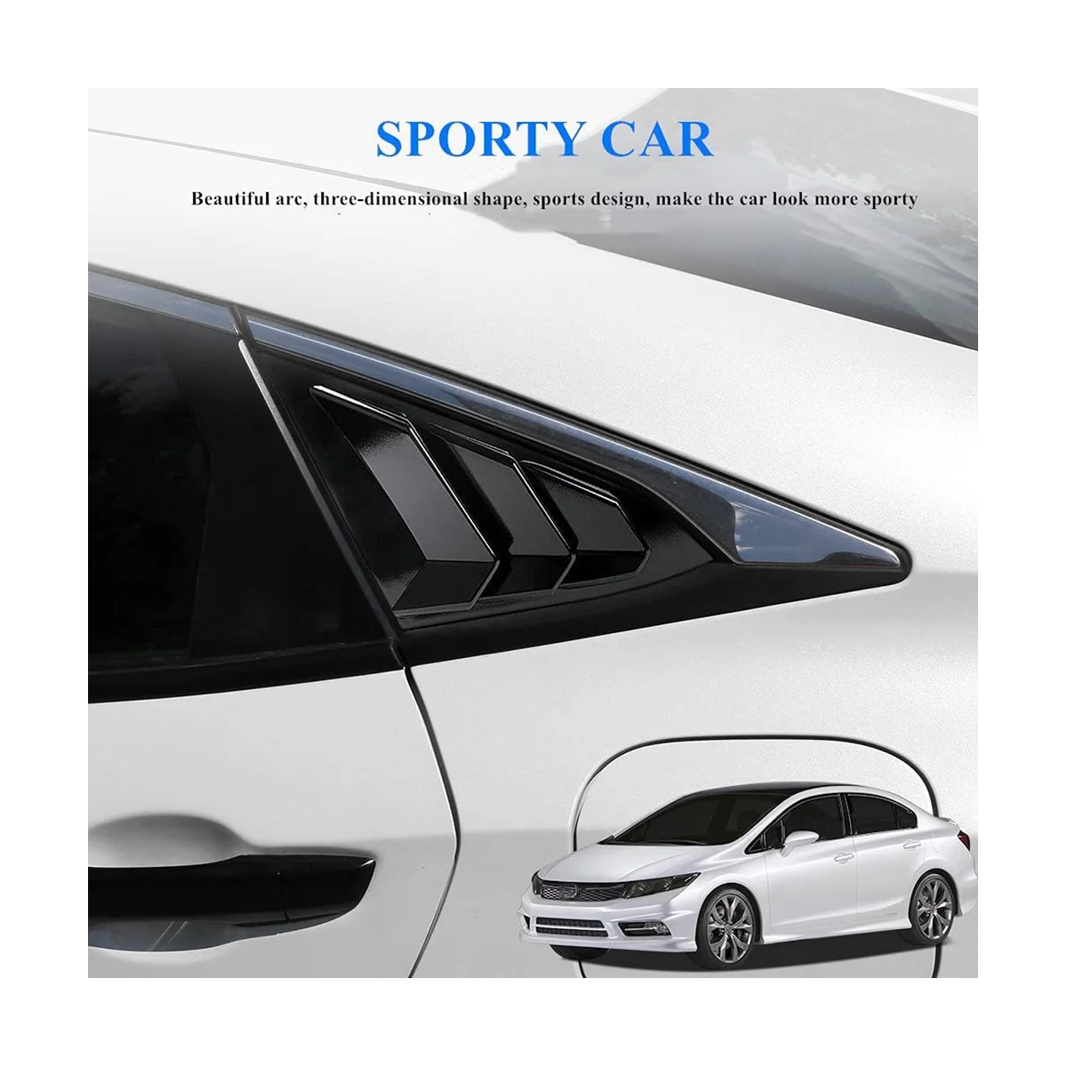 Щори на задното странично стъкло за Honda Civic Седан 2016-2021 Аксесоари за Покриване на вентилационни отвори - мрачен черен . ' - ' . 2