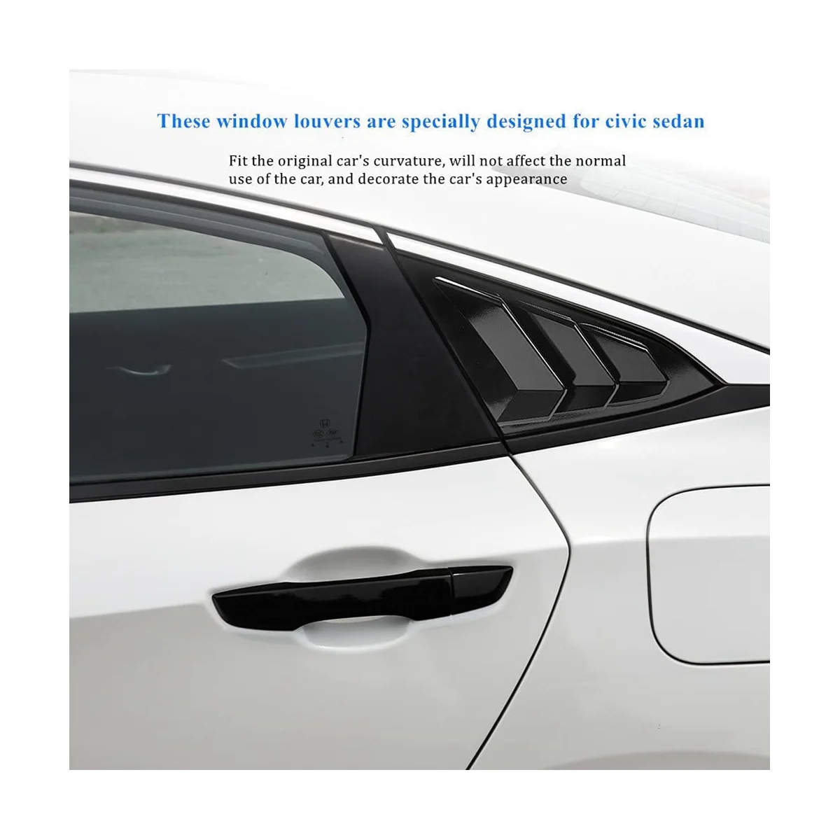 Щори на задното странично стъкло за Honda Civic Седан 2016-2021 Аксесоари за Покриване на вентилационни отвори - мрачен черен . ' - ' . 5