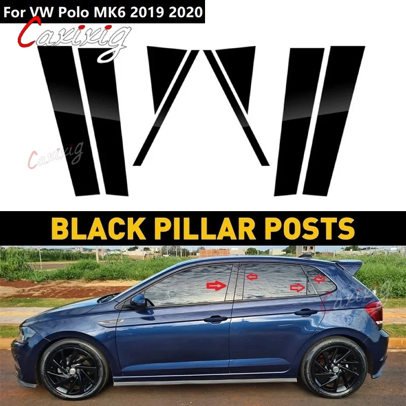 8 бр. Автомобилни багажник, тампон на прозорец, черна за VW Polo MK6 2019 2020 Филм с ефект на огледала, лепенки за автомобилна колона Б . ' - ' . 0