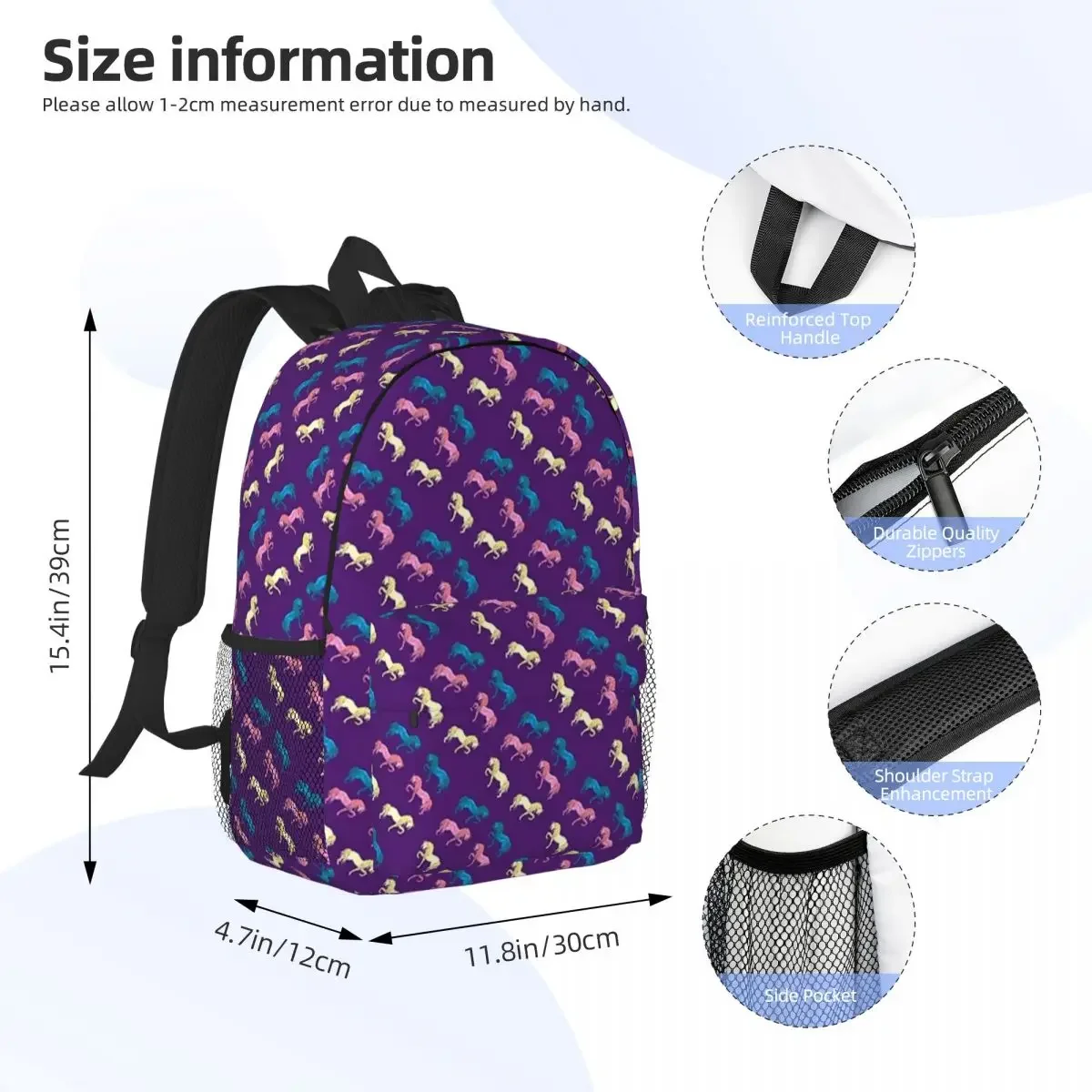 Кон, лилаво раници, тийнейджърката чанта за книги, модерни училищни чанти за студенти, пътен раница, чанта през рамо с голям капацитет . ' - ' . 1