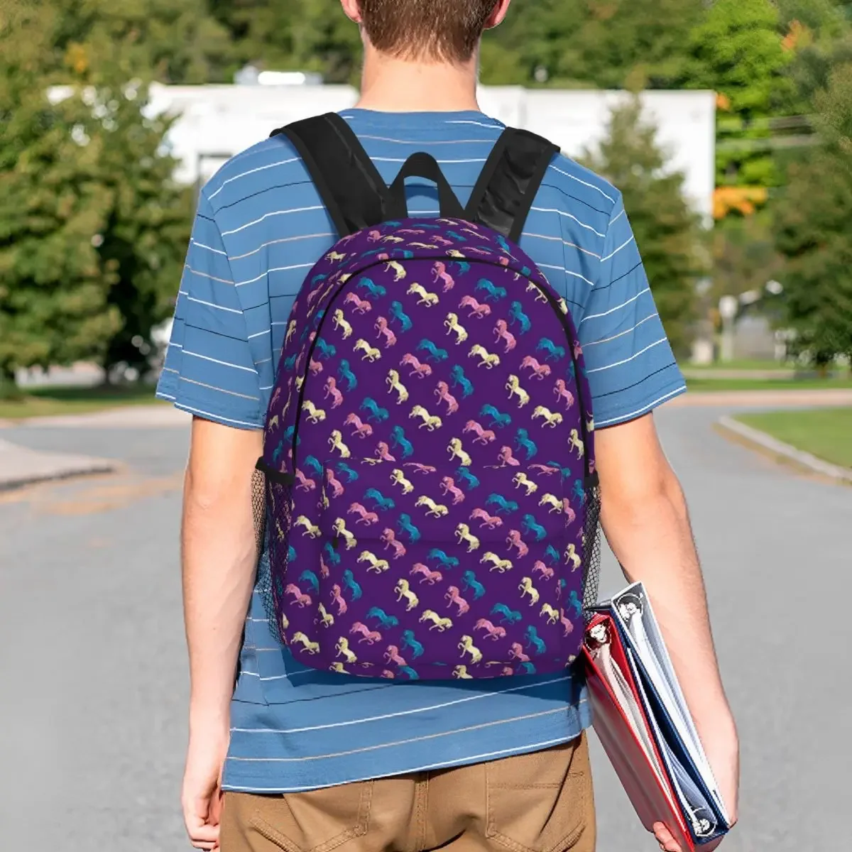 Кон, лилаво раници, тийнейджърката чанта за книги, модерни училищни чанти за студенти, пътен раница, чанта през рамо с голям капацитет . ' - ' . 2