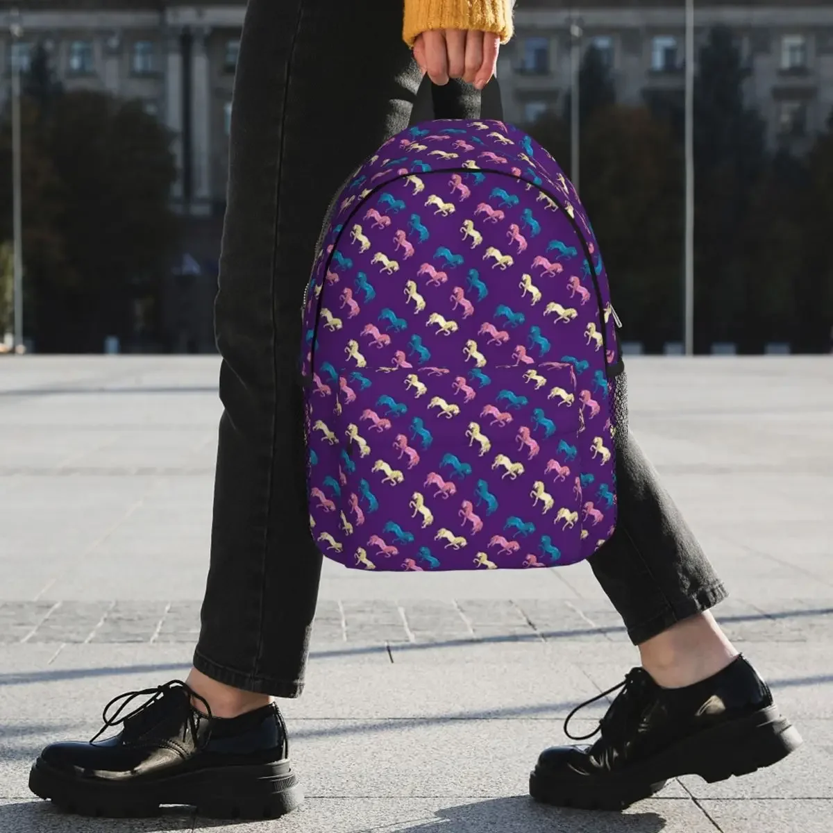 Кон, лилаво раници, тийнейджърката чанта за книги, модерни училищни чанти за студенти, пътен раница, чанта през рамо с голям капацитет . ' - ' . 5
