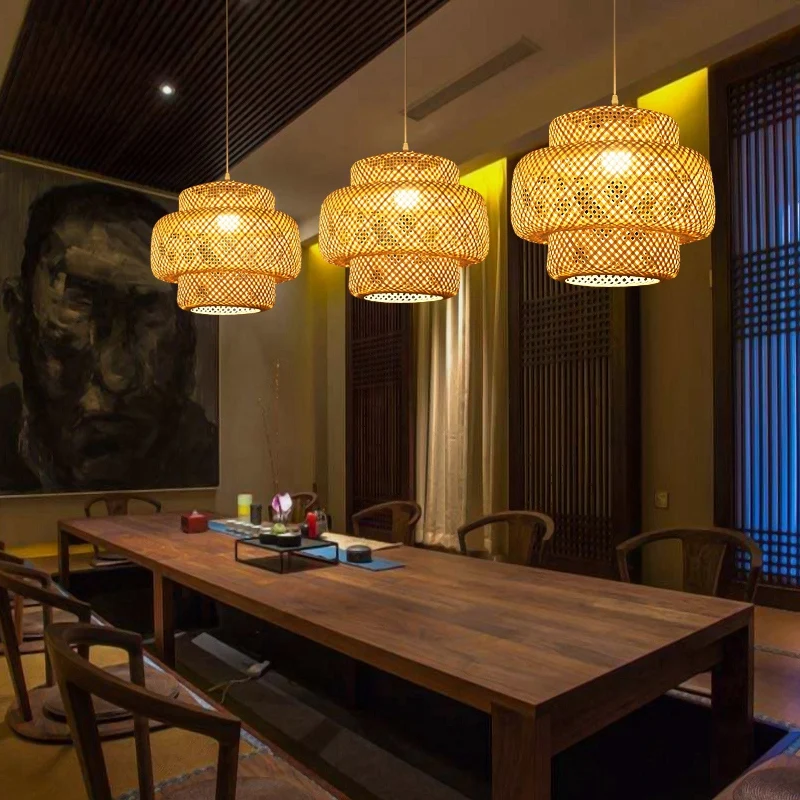 3X Бамбук Лампион от Ръчно изработени Окачен Тавана DIY Ресторант Абажури, За да премине Сплетен Окачен Лампа (Без Източник на светлина) . ' - ' . 1