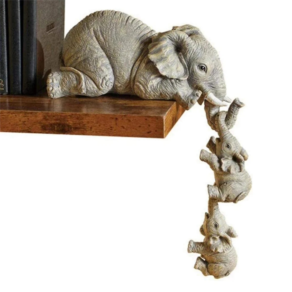 Декорации от смола под формата на слон, декор от 3 теми, 1 на майката-слониха и 2 на бебето, висящи на ръба на статуи ръчно изработени . ' - ' . 4