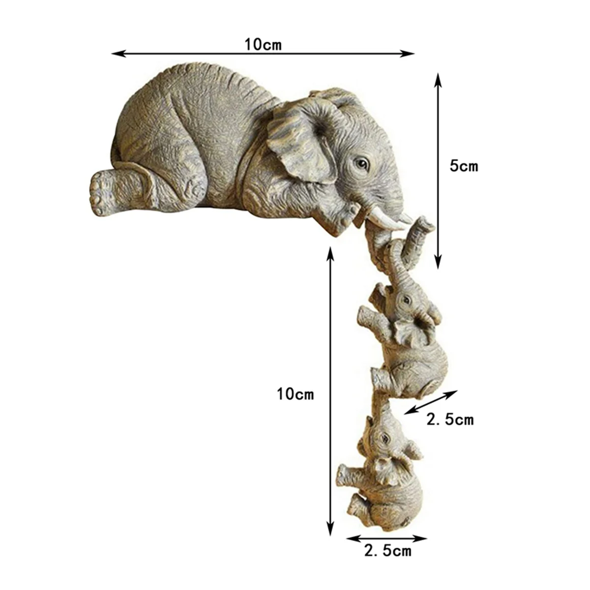 Декорации от смола под формата на слон, декор от 3 теми, 1 на майката-слониха и 2 на бебето, висящи на ръба на статуи ръчно изработени . ' - ' . 5